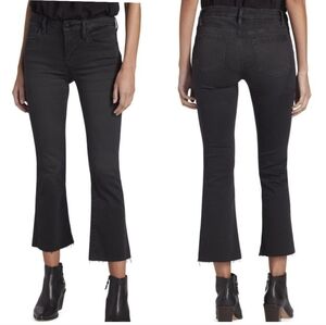 Frame Le Crop Mini Boot Stretch Denim in Washed Black, Mid-Rise, Raw Hem, Sz 28.